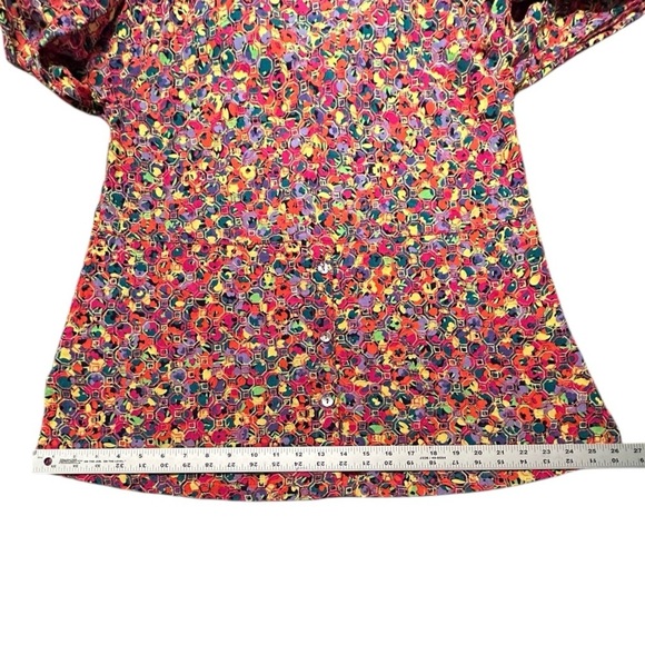 JOHN MARK Multicolor Embroidered Eyelet Tunic Top Wire Collar Roll-Tab Sleeve M - Picture 7 of 12